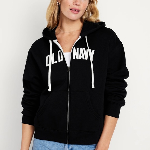 NWT OLD NAVY Full-Zip Logo Hoodie Color: Black Jack Size XLARGE drawstring - Picture 2 of 5